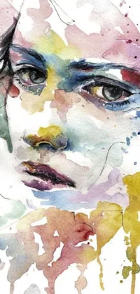 This picturesque phone live wallpaper features a stunning watercolor painting of a woman's face that is intricately detailed and realistic