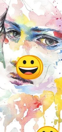 Add some color and personality to your phone with this stunning live wallpaper! Featuring a watercolor painting of a smiling woman, this piece is inspired by current trends and designed to give you a sense of joyful energy every time you look at your phone