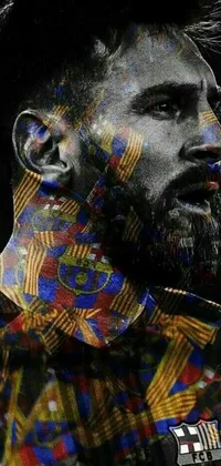 Featuring a man with a tattoo on his face, this live phone wallpaper showcases a mosaic design that is currently trending