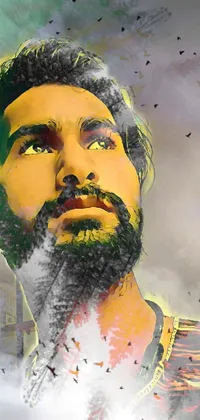 This phone live wallpaper features a stunning digital painting of a man with a striking beard