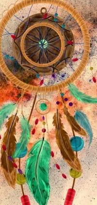 This phone live wallpaper features a stunning dream catcher watercolor painting, painted in psychedelic earth and bright colors