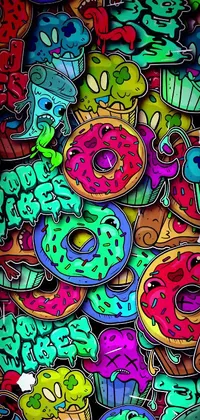 This lively phone live wallpaper showcases a delicious collection of doughnuts, each adorned with colorful sprinkles and frosting