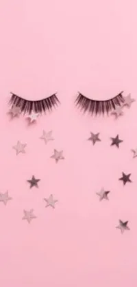 Looking for a cute live wallpaper that is trending on Pexels? Check out this pink background wallpaper featuring eyelashes and stars