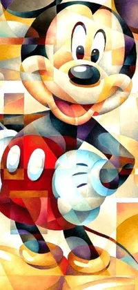 Enhance your device with this playful cubist live wallpaper featuring Disney character Mickey Mouse, together with his beloved dog Pluto