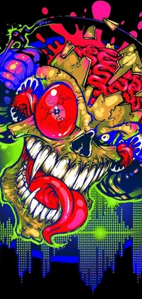 Discover a jaw-dropping phone live wallpaper featuring a graffiti-covered skull adorned with intricate designs and psychedelic elements