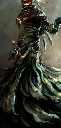 This atmospheric phone live wallpaper features a stunning painting of a character in a long tattered dress