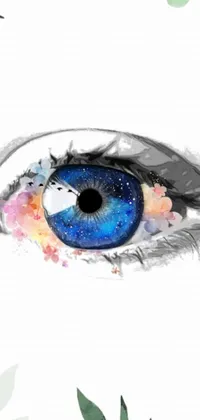 This phone live wallpaper features a digital painting of an eye in galaxy colors