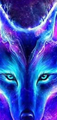 This dynamic live phone wallpaper showcases a purple and blue wolf in a mysterious galaxy enveloped by glittering stars