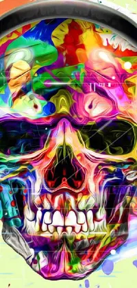 This live wallpaper features a highly detailed and vibrant image of a colorful skull wearing headphones and a butterfly