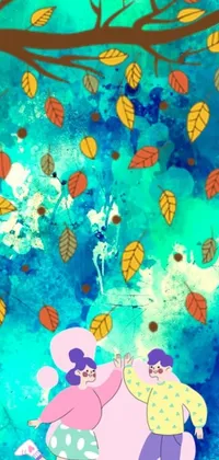 This phone live wallpaper depicts a watercolor painting with autumn leaves background