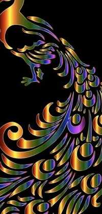 This stunning live wallpaper features a colorful peacock in a digital rendering that dances elegantly over a black background