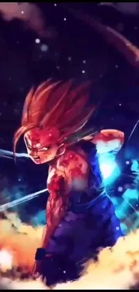 This dynamic phone live wallpaper depicts a powerful figure standing in snowy terrain as they unleash their full strength and transform into a fiery-haired super saiyan