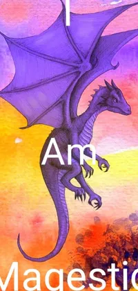 This live wallpaper presents a captivating scene of a dragon in flight against an amethyst-hued sky