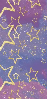 This lively mobile wallpaper boasts a purple and blue gradient background adorned with glittery gold stars
