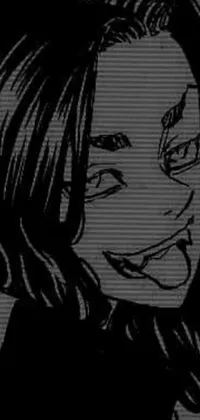 Intensify your phone's look with this edgy black and white manga live wallpaper featuring a malevolent, insane - grinning woman