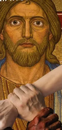 This phone live wallpaper features a breathtaking mosaic painting of Jesus in intricate detail
