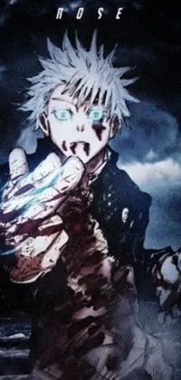 This phone live wallpaper features a close-up view of a hand holding a gun, zombie with bleached-out eyes and an intense color scheme