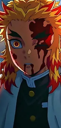 This live wallpaper showcases a close-up of a bloody-faced character from a popular anime series