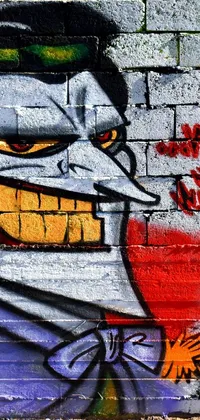 This phone live wallpaper showcases a close-up of a vibrant and gritty street art graffiti on a brick wall