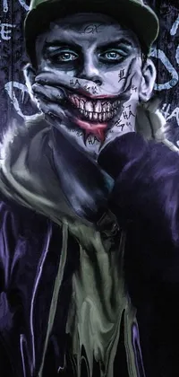 Add a touch of dark and edgy flair to your phone with this close-up of a clown mask sporting a sinister Joker smile