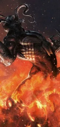 Looking for a visually stunning and intense live wallpaper for your phone? Look no further than this close-up view of a muscled humanoid balrog demon unleashing its power on a raging fire