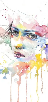 This dynamic live wallpaper features a stunning watercolor painting of a woman's face