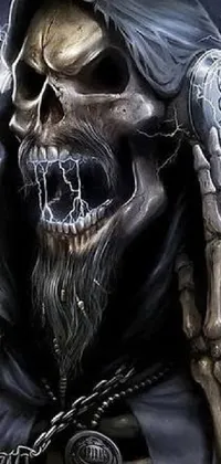 This phone live wallpaper showcases a close-up of a hand holding a modern cell phone surrounded by an airbrush-painted backdrop which features Reddit and gothic art elements