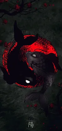 This live wallpaper features a haunting rendition of a fish with a dark red and black color scheme