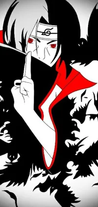This black and white vector art wallpaper features an angry woman in a red cape pointing her finger