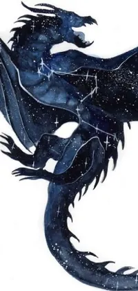 This live wallpaper depicts a breathtaking watercolor painting featuring a majestic dragon flying through a starry night sky