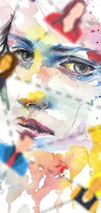 Experience an entrancing live wallpaper on your phone with a stunningly colorful watercolor painting of a woman's face