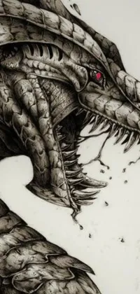 This phone live wallpaper is an outstanding work of art, starring a black and white drawing of a splendid dragon, in a restful position