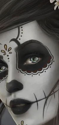 This phone live wallpaper showcases a stunning digital painting of a woman with flowers in her hair and tribal facepaint