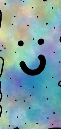 This phone live wallpaper features a colorful, alien galaxy background with a smiling, abstract face composed of geometric shapes
