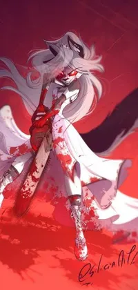 This live wallpaper features a mysterious woman in a white dress holding a red-stained knife