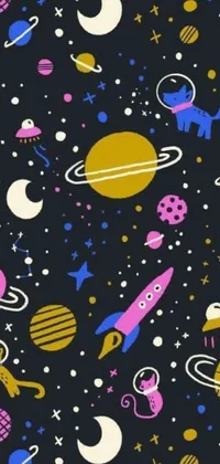 This space-themed phone live wallpaper features a captivating vector artwork of the solar system with planets rotating and gliding along the screen