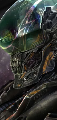 This live wallpaper features a futuristic helmet design inspired by digital art, space aliens, and cyberpunk