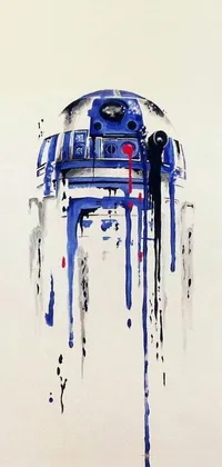 This phone live wallpaper features a robot close-up painting with R2-D2-inspired design set against a white background