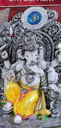 This lively phone wallpaper showcases a close-up of a white and silver elephant statue coated in resin, with a Reddit samikshavad community in the background