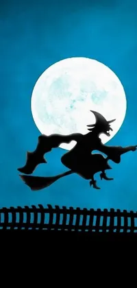 This live wallpaper for your phone showcases a group of witches flying in front of a full moon