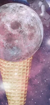 This phone live wallpaper features unique digital art with a whimsical ice cream cone with astronaut design, sure to delight and entertain users