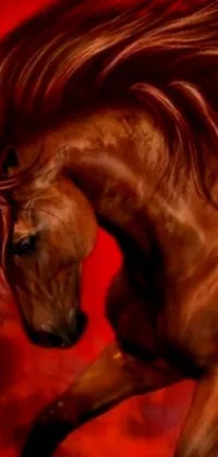 This stunning phone live wallpaper depicts a powerful horse running through the wind with a blood red background