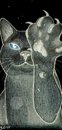 This live phone wallpaper features an intricately drawn fur-art piece of two cats