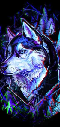 This stunning phone live wallpaper features a 3D-inspired, anime-styled digital painting of a wolf set against a sleek black background