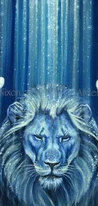 This live phone wallpaper showcases a stunning airbrush painting of an angel and lion