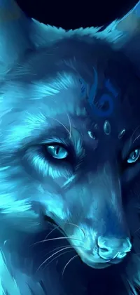Transform your phone into an immersive world of wonder with this stunning live wallpaper! Featuring a close-up of a fierce wolf with blue, glowing eyes and intricate glowing runes covering the body, this digital painting creates an otherworldly atmosphere
