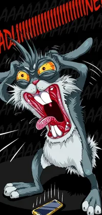 This live wallpaper depicts a dramatic and intense scene of a cat holding a mouse in its mouth while screaming in agony