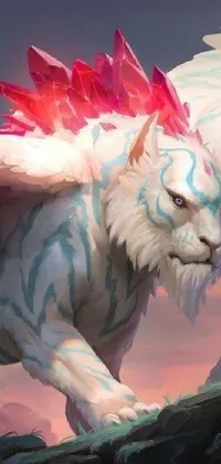 This stunning phone live wallpaper features a beautiful painting of a white tiger with red wings