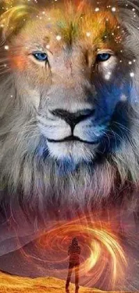 This <a href="/animal-wallpapers/lion-wallpapers">lion wallpaper</a> features an airbrush painting of a lion, paired with psychedelic art