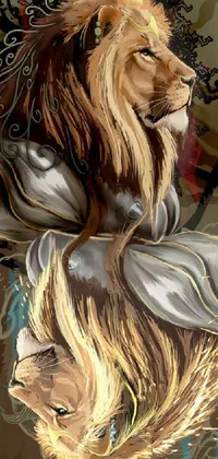 This phone live wallpaper showcases a stunning close up of a playing card with a captivating lion featured in 2D full body with a luscious mane